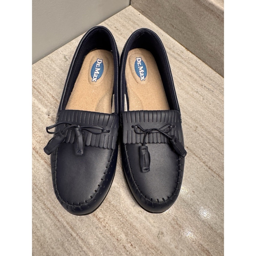 Dr Max Size 8M Blue Leather Tassels Enhanced Comfort System Loafers